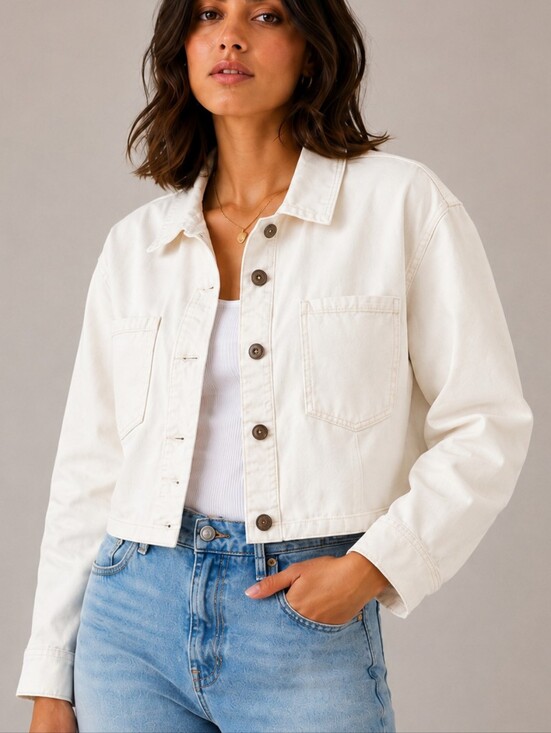 Z Supply Jackets & Blazers - Z Supply Women's Cropped Cream Denim Jacket Sz XL - NWT